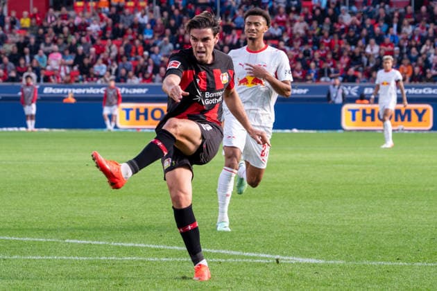 Germany 1 Bundesliga 2026–2027, Matchday 4, Bayer 04 Leverkusen vs. RB Leipzig, Saturday, September 20, 2026, BayArena Stadium, Leverkusen, North Rhine-Westphalia; scores and makes it 2–0, Leverkusen, BayArena Stadium, Leverkusen, Germany Copyright: xOrhanxHabashx