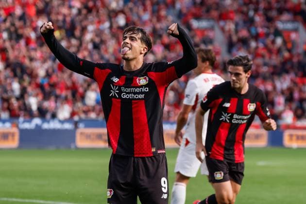 LEVERKUSEN - Afonso Moreira of Bayer Leverkusen celebrates his team s second goal during the Bundesliga match between Bayer 04 Leverkusen and RB Leipzig at the BayArena on September 20, 2026, in Leverkusen, Germany. MARCEL TER BALS ANP Bundesliga 2026 27 xVIxANPxSportx xMarcelxterxBalsxIVx 569406754 originalFilename: 569406754.jpg