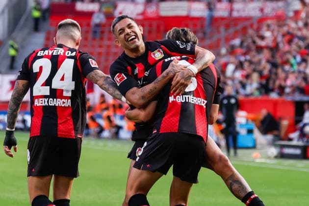 LEVERKUSEN - 3 Miguel Gutierrez of Bayer Leverkusen celebrates his team s second goal during the Bundesliga match between Bayer 04 Leverkusen and RB Leipzig at the BayArena on September 20, 2026, in Leverkusen, Germany. MARCEL TER BALS ANP Bundesliga 2026 27 xVIxANPxSportx xMarcelxterxBalsxIVx 569406760 originalFilename: 569406760.jpg