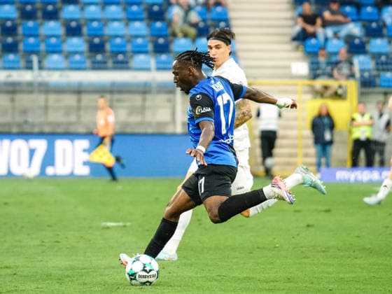 September 20, 2026, xwppx, Soccer 3rd Division, SV Waldhof Mannheim vs. Preußen Münster – Shot on goal by Owono Darnell Keumo, SV Waldhof Mannheim