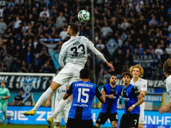 September 20, 2026, xwppx, Soccer 3rd Division, SV Waldhof Mannheim vs. Preußen Münster – Felix Higl of Preußen Münster heading the ball