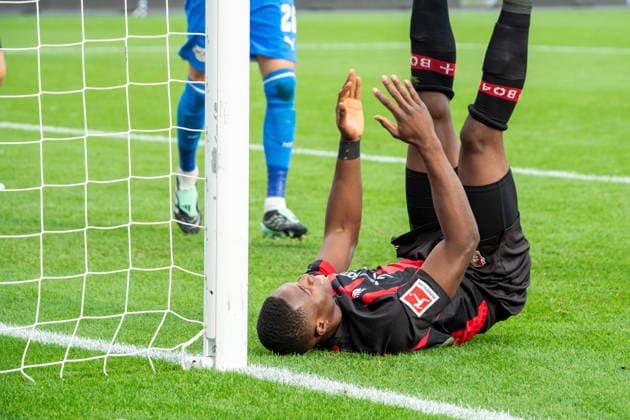 Germany 1 Bundesliga 2026–2027, Matchday 4, Bayer 04 Leverkusen vs. RB Leipzig, Saturday, September 20, 2026, BayArena Stadium, Leverkusen, North Rhine-Westphalia, Christian Kofane, Bayer 04 Leverkusen, 35 scoring chances, frustration, anger, emotions, gestures, gesturing, Leverkusen, BayArena Stadium, Leverkusen, Germany Copyright: xOrhanxHabashx