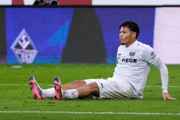 Montell Ndikom Münster, 28, player for SC Preußen Münster, looking disappointed, disappointment, frustration, pessimistic, action, game scene, September 20, 2026, Mannheim, Germany, soccer, 3. Liga, SV Waldhof Mannheim vs. SC Preußen Münster, DFB and DFL regulations prohibit any use of photographs as image sequences and or quasi-video xozx