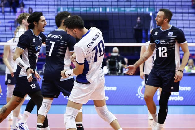IPA88765278 - Celebration by the Greek players during the Round of 16 match of the CEV Enel EuroVolley 2026 between Finland and Greece at PalaVela, Turin, Italy, on September 20, 2026, during the Finland vs. Greece match, CEV EuroVolley Men’s match in Turin, Italy, September 20, 2026  Copyright: xValerioxOrigo IPAxSportx xx IPA88765278