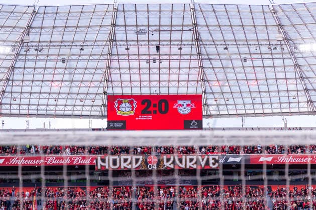 September 20, 2026, Soccer, Matchday 4 of the 1. Bundesliga, Bayer 04 Leverkusen vs. RB Leipzig; scoreboard showing the final score of 2–0 in favor of Leverkusen at the BayArena in North Rhine-Westphalia, Germany; xRHR PHOTO DEx Copyright: DennisxEwert RHR-FOTOx RHR-FOTO DE