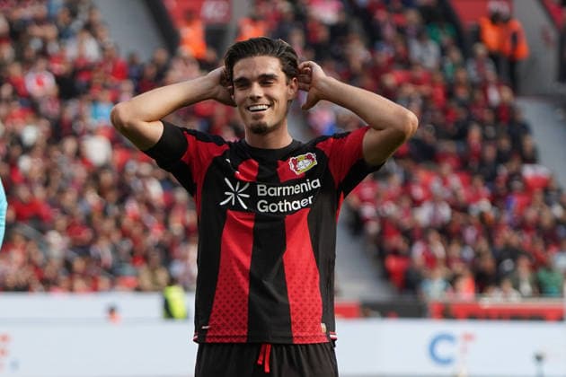Leverkusen Soccer, Bundesliga Season 2026–2027: Bayer 04 Leverkusen vs. RB Leipzig, September 20, 2026, BayArena, Leverkusen; Miguel Gutierrez, Bayer 04 Leverkusen, Spain, SPain, ESP; Action, Still Image
