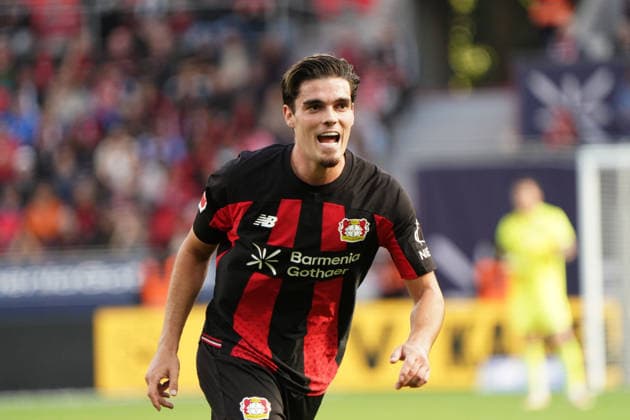 Leverkusen Soccer, Bundesliga Season 2026–2027: Bayer 04 Leverkusen vs. RB Leipzig, September 20, 2026, BayArena, Leverkusen; Miguel Gutierrez, Bayer 04 Leverkusen, Spain, SPain, ESP; Action, Still Image
