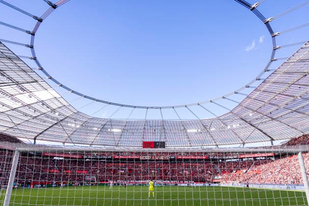 September 20, 2026, Soccer, Matchday 4 of the 1. Bundesliga, Bayer 04 Leverkusen vs. RB Leipzig; View through the goal net into the BayArena in Leverkusen; BayArena, North Rhine-Westphalia, Germany; xRHR PHOTO DEx Copyright: DennisxEwert RHR-FOTOx RHR-FOTO DE