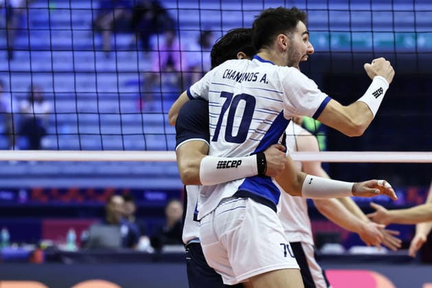 IPA88765280 - Celebration by 70 Aristeidis Chandrinos (Greece) during the Round of 16 match of the CEV Enel EuroVolley 2026 between Finland and Greece at PalaVela, Turin, Italy, on September 20, 2026, during Finland vs. Greece, CEV EuroVolley Men’s match in Turin, Italy, September 20, 2026  Copyright: xValerioxOrigo IPAxSportx xx IPA88765280