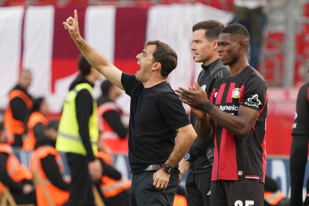 Leverkusen Soccer, 2026–2027 Bundesliga Season: Bayer 04 Leverkusen vs. RB Leipzig, September 20, 2026, BayArena, Leverkusen; Carles Martinez, Coach of Bayer 04 Leverkusen, in action; still image