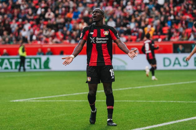 September 20, 2026, xjmrgnx, Soccer, Bundesliga 1, Bayer 04 Leverkusen vs. RB Leipzig, Moussa Diaby, 19, Leverkusen is frustrated and gesturing with his hands. DFL and DFB regulations prohibit any use of photographs as image sequences and or quasi-video. Leverkusen