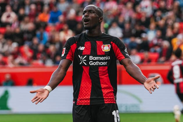 September 20, 2026, xjmrgnx, Soccer, Bundesliga 1, Bayer 04 Leverkusen vs. RB Leipzig, Moussa Diaby, 19, Leverkusen is frustrated and gesturing with his hands. DFL and DFB regulations prohibit any use of photographs as image sequences and or quasi-video. Leverkusen