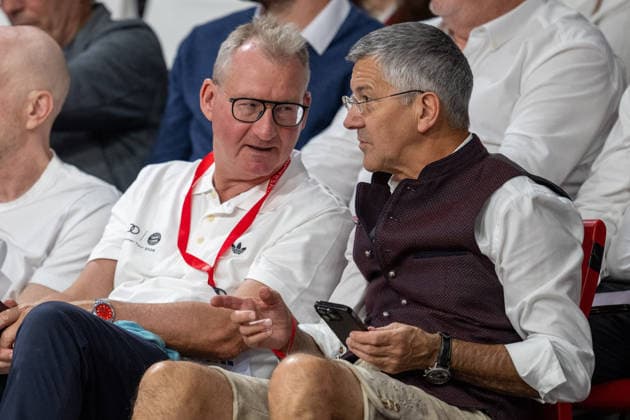 1 Vice President Prof. Dr. Dieter Mayer, FC Bayern Munich; Club President Herbert Hainer, FC Bayern Munich; FC Bayern Basketball, BMA365 Bamberg Baskets, BBL, Matchday 1, September 20, 2026, Munich, Bavaria, Germany Copyright: xkolbert-press UlrichxGamelx