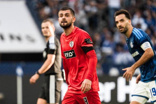 Germany 1 Bundesliga 2026–2027, Matchday 4: FC Schalke 04 vs. SV Elversberg, September 20, 2026, Veltins Arena, Gelsenkirchen, North Rhine-Westphalia; Lukasz Poreba (Elversberg), 8 Copyright: xCelinaxLeiersx