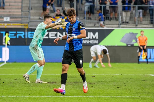 Masca SV Waldhof Mannheim, 11th goal scorer in the 2-0 win, goal and goal celebration, gestures, joy, emotions, soccer 3. Liga, Matchday 7, SV Waldhof Mannheim vs. SC Preußen Münster on September 20, 2026, at the Carl Benz Stadium in Mannheim, Germany, 2026; Franz Reindel; Mannheim; Carl Benz Stadium; Germany Copyright: xFranzxReindelx