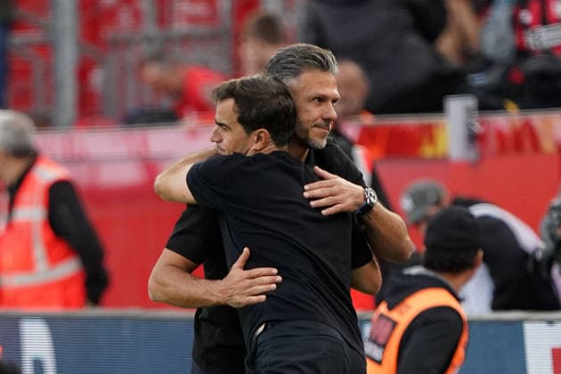 Leverkusen Soccer, Bundesliga Season 2026–2027: Bayer 04 Leverkusen vs. RB Leipzig, September 20, 2026, BayArena, Leverkusen; Carles Martinez, Martin Demichelis (coach of RB Leipzig), Argentina,
