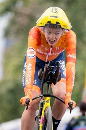 Netherlands s Lieke Nooijen pictured in action during the women s elite individual time trial race (39,2km) at the cycling UCI Road World Championship, WM, Weltmeisterschaft in Montreal, Canada, Sunday 20 September 2026. JASPERxJACOBS  x187175856x