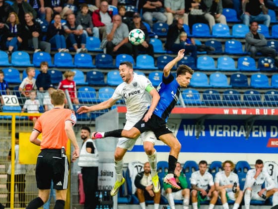 September 20, 2026, xwppx, Soccer 3rd Division, SV Waldhof Mannheim vs. Preußen Münster: Heading duel between Torge Paetow (Preußen Münster) and Lukas Klünter (SV Waldhof Mannheim)