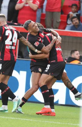 September 20, 2026 Soccer GER 2026–2027 Season 1st Bundesliga Matchday 4 Bayer 04 Leverkusen vs. RB Leipzig Pure joy with goal-scorer Miguel Gutierrez Ortega 3 B04 DFL REGULATIONS PROHIBIT ANY USE OF PHOTOGRAPHS AS IMAGE SEQUENCES AND OR QUASI-VIDEO 1 Soccer Bundesliga September 20, 2026 Soccer GER Season 2026–2027 1. Bundesliga Matchday 4 Bayer 04 Leverkusen vs. RB Leipzig
