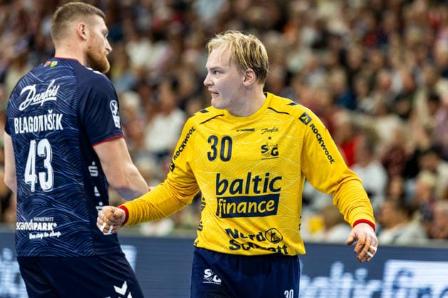 Opel HBL SG Flensburg Handewitt vs. Handball Club Hamburg, September 20, 2026. Celebration and joy after Simon Möller (No. 30) of SG Flensburg Handewitt makes a save. Opel HBL SG Flensburg Handewitt vs. Handball Club Hamburg, GGW Arena, September 20, 2026 Copyright: xBEAUTIFULxSPORTS MarioxM.xKobergx