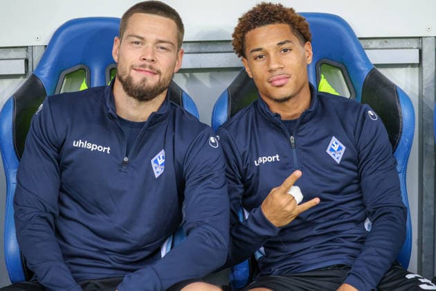 From left: Julian Ulbricht (SV Waldhof Mannheim, 10), Djayson Mendes (SV Waldhof Mannheim, 35). Soccer, 3rd Division, Matchday 7, SV Waldhof Mannheim vs. SC Preußen Münster on September 20, 2026, at the Carl Benz Stadium in Mannheim, Germany, 2026; Franz Reindel, Mannheim, Carl Benz Stadium, Germany Copyright: xFranzxReindelx