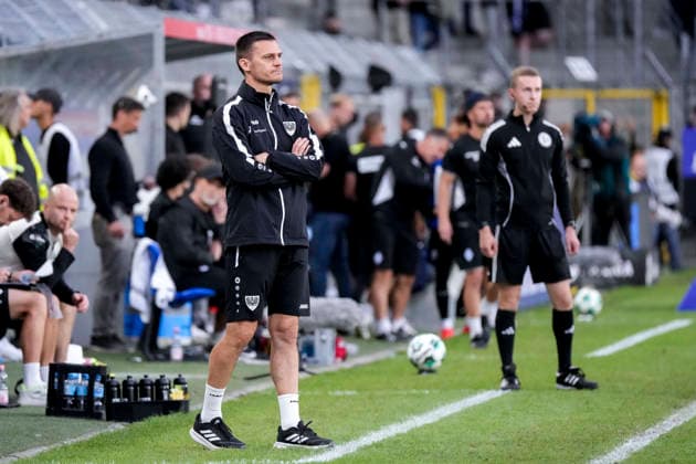 Thomas Wörle (Tom Wörle), Coach, Head Coach, Münster, cutout, full-body, single image, single photo, action, on the sidelines, at the sideline, September 20, 2026, Mannheim, Germany, soccer, 3rd Division, SV Waldhof Mannheim vs. SC Preußen Münster, DFB and DFL regulations prohibit any use of photographs as image sequences and or quasi-video xozx