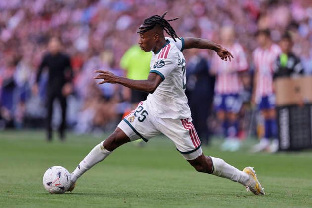 Yan Diomande of Real Madrid CF controls the ball during the LaLiga EA Sports match between Club Atlético de Madrid and Real Madrid CF at Riyadh Air Metropolitano on September 20, 2026, in Madrid, Spain. Photo by Manu Reino, DeFodi Images