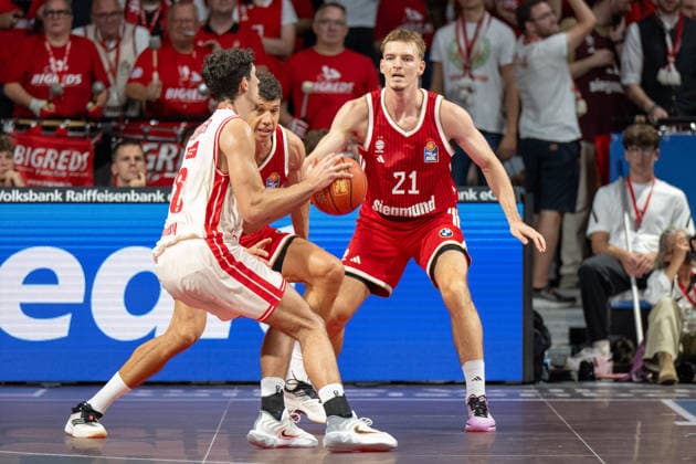 Vladimir Lucic 11 FC Bayern Basketball, Justus Hollatz 21 FC Bayern Basketball, FC Bayern Basketball BMA365 Bamberg Baskets, BBL, Matchday 1, September 20, 2026, Munich, Bavaria, Germany Copyright: xkolbert-press UlrichxGamelx