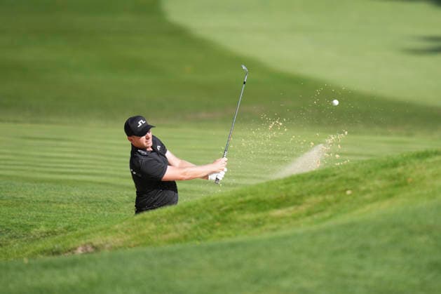VIRGINIA WATER, ENGLAND - SEPTEMBER 20: Matt Wallace (ENG) plays from a green side bunker on the 12th hole during Round 4 at the BMW PGA, Golf Herren Championship at Wentworth Golf Club, Virginia Water on September 20, 2026 in Surrey, England The BMW PGA Championship