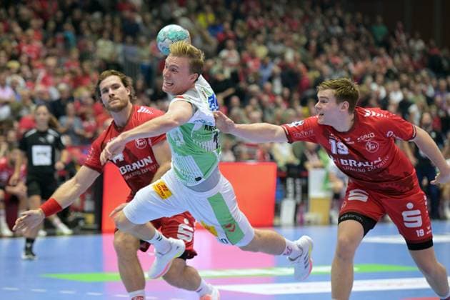 Gisli Thorgeir Kristjansson, SC Magdeburg 10, on a shot by Johannes Golla, MT Melsungen 14 L, Reynir Thor Stefansson, MT Melsungen 19, GER, MT Melsungen vs. SC Magdeburg, Handball, 1st Bundesliga, Matchday 5, 2026–2027 season, September 20, 2026, GER, MT Melsungen vs. SC Magdeburg, Handball, 1st Bundesliga, Matchday 5, 2026–2027 season, September 20, 2026, Kassel Copyright: xEibner-Pressefotox xRolandxSippelx EP_RSL