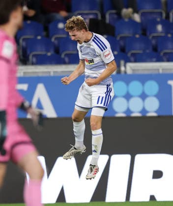 September 20, 2026, Soccer 3rd Division, SV Wehen Wiesbaden vs. MSV Duisburg, from left, goal celebration for the 0–1 by Dominik Kother (MSV Duisburg), goal celebration, celebrating the goal. DFL and DFB regulations prohibit any use of photographs as image sequences and or quasi-video. xdcx Copyright: HMBxMedia Claus
