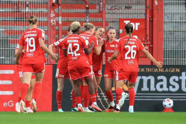 September 20, 2026, GER Germany, Soccer, Bundesliga 1, Women, 2026–2027, Alte Försterei, 1. FC Union vs. RB Leipzig 1–0 by Lia Kamber (1. FC Union Berlin 41), goal celebration, cheering, joy, happiness, happy, positive emotions, Union players’ huddle, DFB and DFL regulations prohibit any use of photographs as image sequences and or quasi-video. nordphoto GmbH, Engler, Berlin, Alte Foersterei Stadium, Berlin, Germany Copyright: xNordphotox xEnglerx