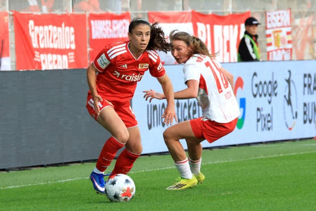 September 20, 2026, GER Germany, Soccer, Bundesliga 1, Women, 2026–2027, Alte Foersterei, 1. FC Union vs. RB Leipzig, Judit Pujols (1. FC Union Berlin) 5, Sara Pusztai (RB Leipzig) 18. DFB and DFL regulations prohibit any use of photographs as image sequences and or quasi-video. nordphoto GmbH, Engler, Berlin, Alte Foersterei Stadium, Berlin, Germany Copyright: xNordphotox xEnglerx