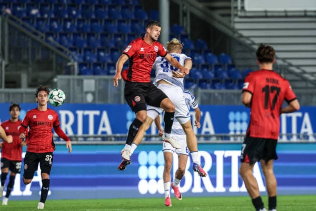 Sports, Soccer, 3rd Division, 2026–2027 Season, Matchday 7: SV Wehen Wiesbaden vs. MSV Duisburg, September 20, 2026, BRITA Arena, Peter Remmert (MSV Duisburg), 39th-minute header, Wiesbaden, BRITA Arena, Hesse, Germany