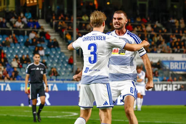 September 20, 2026, xavx, Soccer 3rd Division, SV Wehen Wiesbaden vs. MSV Duisburg, Frederik Christensen of MSV Duisburg celebrates the goal, The goal celebration for the 0-3 score, Rasim Bulic of MSV Duisburg, Wiesbaden