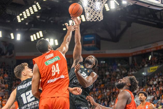 September 20, 2026 ratiopharm Ulm vs. MHP Riesen Ludwigsburg Germany, Ulm, September 20, 2026, Basketball, Bundesliga, 2026–2027 season, ratiopharm Ulm vs. MHP Riesen Ludwigsburg, Maxwell Temoka Dongmo, MHP Riesen Ludwigsburg