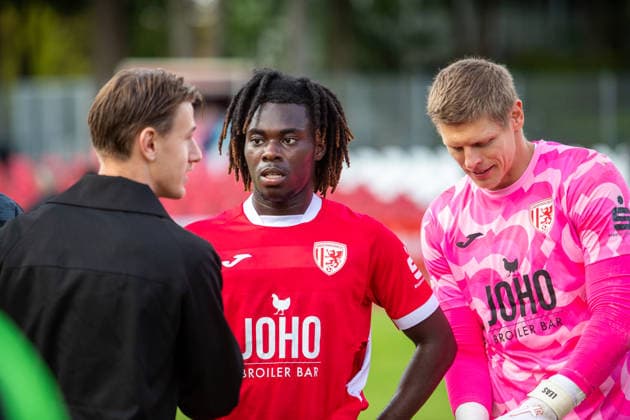 Gibson Adu and Jakub Jakubov, both of GFC GER, soccer, men s division, Northeast Regional League, 2026–2027 season, Matchday 9, Greifswalder FC vs. FSV 63 Luckenwalde