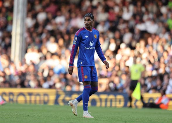 20th September 2026; Craven Cottage, London, England; Premier League Football, Fulham versus Manchester United, ManU Marcus Rashford of Manchester United JohnxPatrickxFletcher