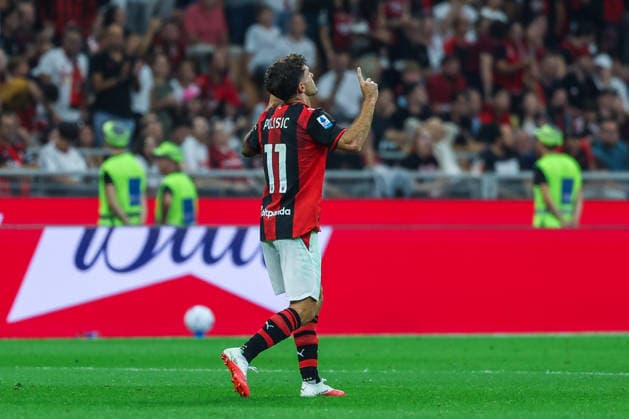 Christian Pulisic of AC Milan celebrates after scoring a goal during Serie A Enilive 2026 27 football match between AC Milan and US Lecce. Italy Copyright: xBEAUTIFULxSPORTS Carabellix
