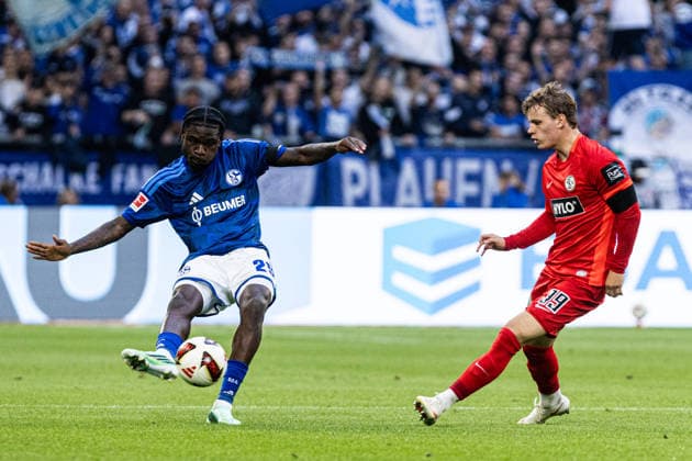 1 Bundesliga FC Schalke 04 vs. SV Elversberg September 20, 2026 Junior Dina Ebimbe FC Schalke 04, 29 Cole Campbell SV Elversberg, 39 1 Bundesliga Matchday 4 FC Schalke 04 SV Elversberg Veltins Arena, Gelsenkirchen September 20, 2026 DFL regulations prohibit any use of photographs as image sequences and or quasi-video Copyright: xBEAUTIFULxSPORTS Buriakovx