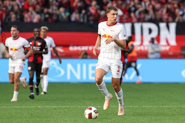 Maxime Esteve of RB Leipzig in action, on the ball, making a solo run during the Bundesliga match between Bayer 04 Leverkusen and RB Leipzig, BayArena on September 20, 2026, in Leverkusen, Germany. Photo by Oliver Kaelke, DeFodi Images. Maxime Esteve of RB Leipzig controls the ball during the Bundesliga match between Bayer 04 Leverkusen and RB Leipzig at BayArena on September 20, 2026 in Leverkusen, Germany. Photo by Oliver Kaelke, DeFodi Images. DFB and DFL regulations prohibit any use of photographs as image sequences and or quasi-video. Photo by Oliver Kaelke, DeFodi Images.