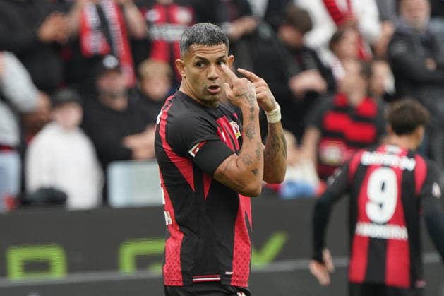 Leverkusen Soccer, Bundesliga Season 2026–2027: Bayer 04 Leverkusen vs. RB Leipzig, September 20, 2026, BayArena, Leverkusen—Facundo Medina (Bayer 04 Leverkusen) in action, still image