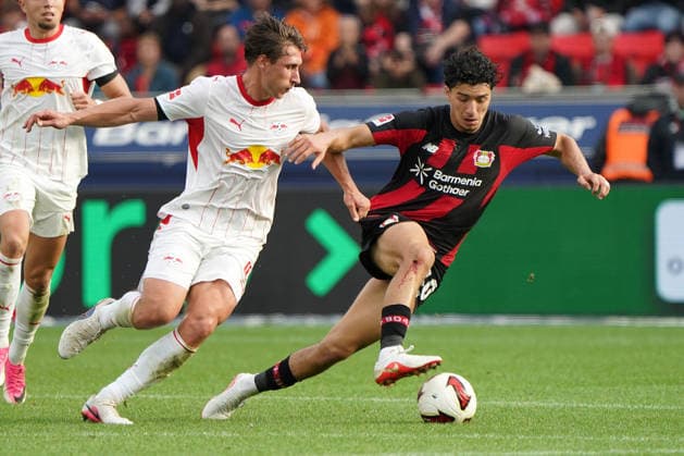 Leverkusen Soccer, 2026–2027 Bundesliga Season: Bayer 04 Leverkusen vs. RB Leipzig, September 20, 2026, BayArena, Leverkusen; Willi Orban, RB Leipzig, Hungary, HUN; Ibrahim Maza, Bayer 04 Leverkusen
