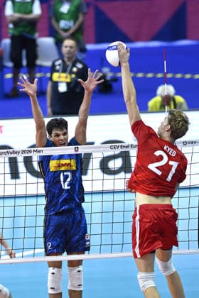 IPA88782564 - Turin, Italy, September 20, 2026, Palavela Turin, CEV Eurovolley Men 2026, Round of 16, JENSEN, Mads Kyed, 21 (DEN).in action during the CEV Eurovolley Men 2026 match between Italy and Denmark in Turin at Palavela  Copyright: xTonelloxAbozzi IPAxSportx xx IPA88782564