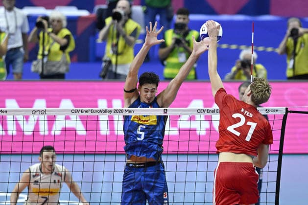 IPA88782558 - Turin, Italy, September 20, 2026, Palavela Turin, CEV Eurovolley Men 2026, Round of 16, JENSEN Mads Kyed 21 (DNK) in action during the CEV Eurovolley Men 2026 match between Italy and Denmark in Turin at Palavela  Copyright: xTonelloxAbozzi IPAxSportx xx IPA88782558