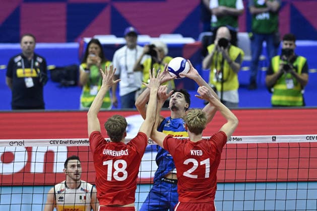 IPA88782544 - Turin, Italy, September 20, 2026, Palavela, Turin, CEV Eurovolley Men 2026, Round of 16, Alessandro Michieletto 5 (ITA) ...in action during the CEV Eurovolley Men 2026 match between Italy and Denmark in Turin at Palavela  Copyright: xTonelloxAbozzi IPAxSportx xx IPA88782544