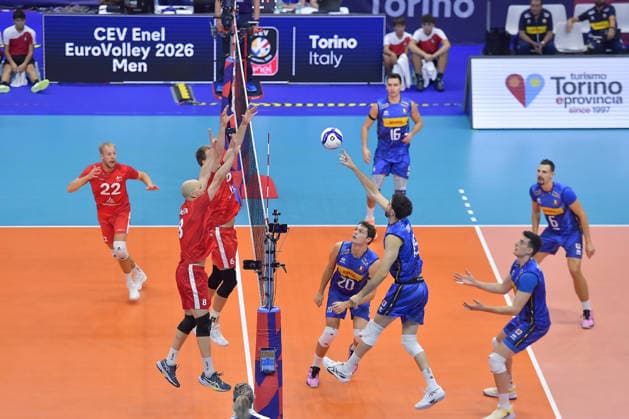 IPA88782557 - Turin, Italy, September 20, 2026; Palavela, Turin; CEV Eurovolley Men 2026; Round of 16; Giovanni Sanguinetti, 18 (ITA), in action during the CEV Eurovolley Men 2026 match between Italy and Denmark in Turin at Palavela  Copyright: xTonelloxAbozzi IPAxSportx xx IPA88782557