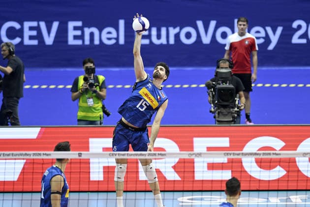 IPA88782572 - Turin, Italy, September 20, 2026, Palavela, Turin, CEV Eurovolley Men 2026, Round of 16: Levia Daniele 15 (ITA) in action during the CEV Eurovolley Men 2026 match between Italy and Denmark in Turin at Palavela  Copyright: xTonelloxAbozzi IPAxSportx xx IPA88782572