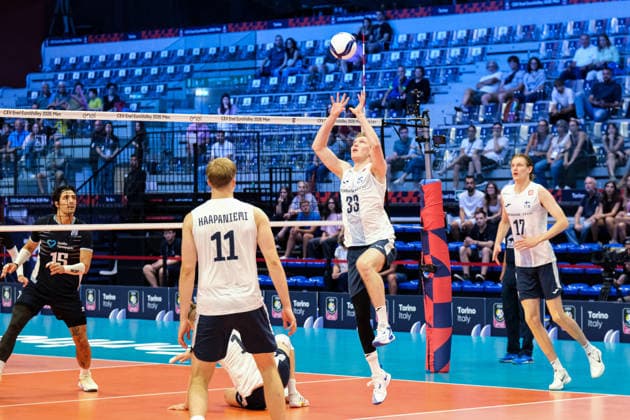 September 20, 2026, Turin, Italy: Fedor Ivanov of Finland (C) seen in action during the Final Eight of the CEV Enel EuroVolley 2026 Men s match between Finland and Greece at PalaVela. Finland wins against Greece with a score 3-2. Turin Italy - ZUMAs197 20260920_aaa_s197_617 Copyright: xDavidexDixLallax