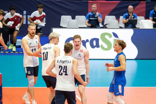 September 20, 2026, Turin, Italy: The Finland players celebrate during the Final Eight of the CEV Enel EuroVolley 2026 Men s match between Finland and Greece at PalaVela. Finland wins against Greece with a score 3-2. Turin Italy - ZUMAs197 20260920_aaa_s197_655 Copyright: xDavidexDixLallax